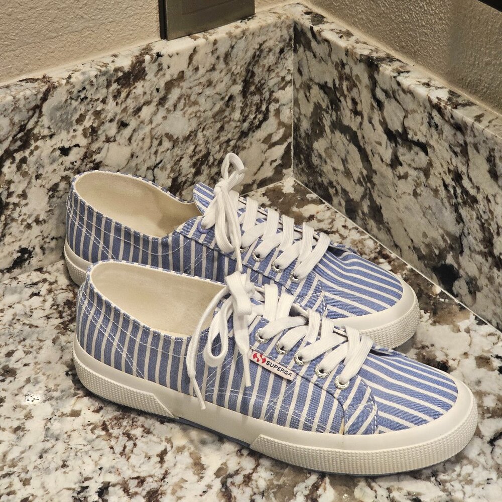 Ladies Size 9 1/2 Med Superga Canvas Striped Sneakers